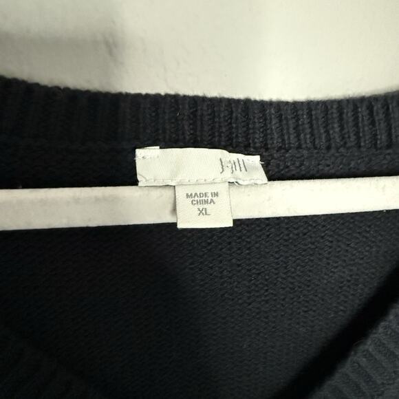 J Jill Sweater Navy Blue Scottie Dog V Neck Pullover Knit Size XL Holidays - Picture 4 of 7